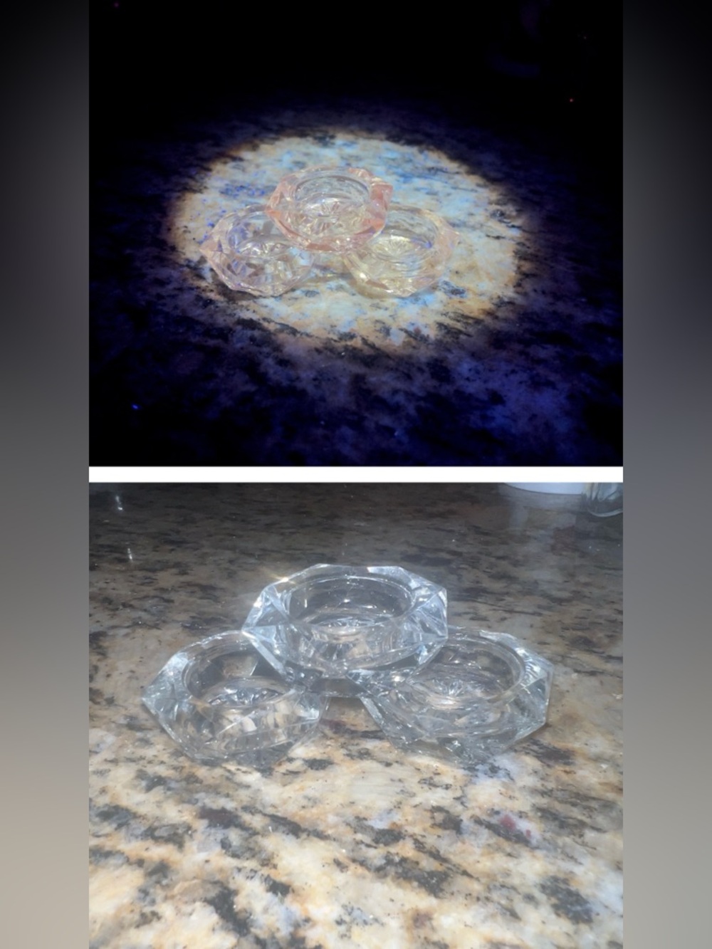 Vintage Bohemia Crystal Salt Cellars - Rare Selenium Pink UV Glow Set of 3